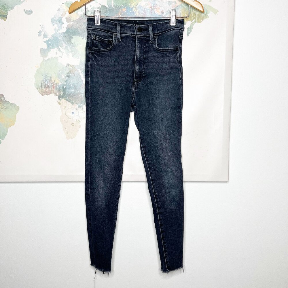 Denim Forum Jeans Lola High Rise Skinny Crop Raw Hem Black Stretchy Size 26